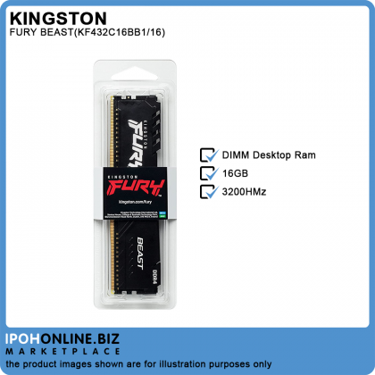 Kingston FURY Beast 16GB DDR4 3200 Gaming Desktop RAM AMD Intel XMP Certified - KF432C16BB1/16